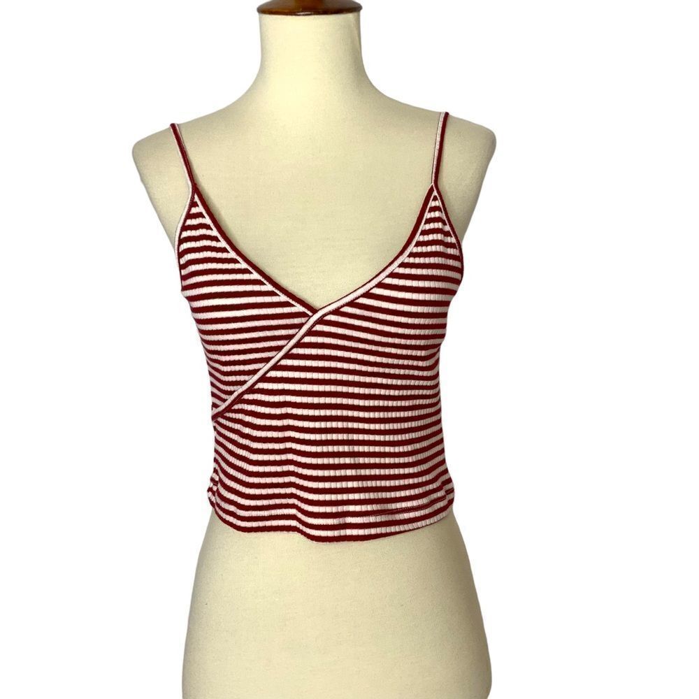 TOPSHOP Cropped Ribbed Tank Top Red White Stripe Size 8 NWT
